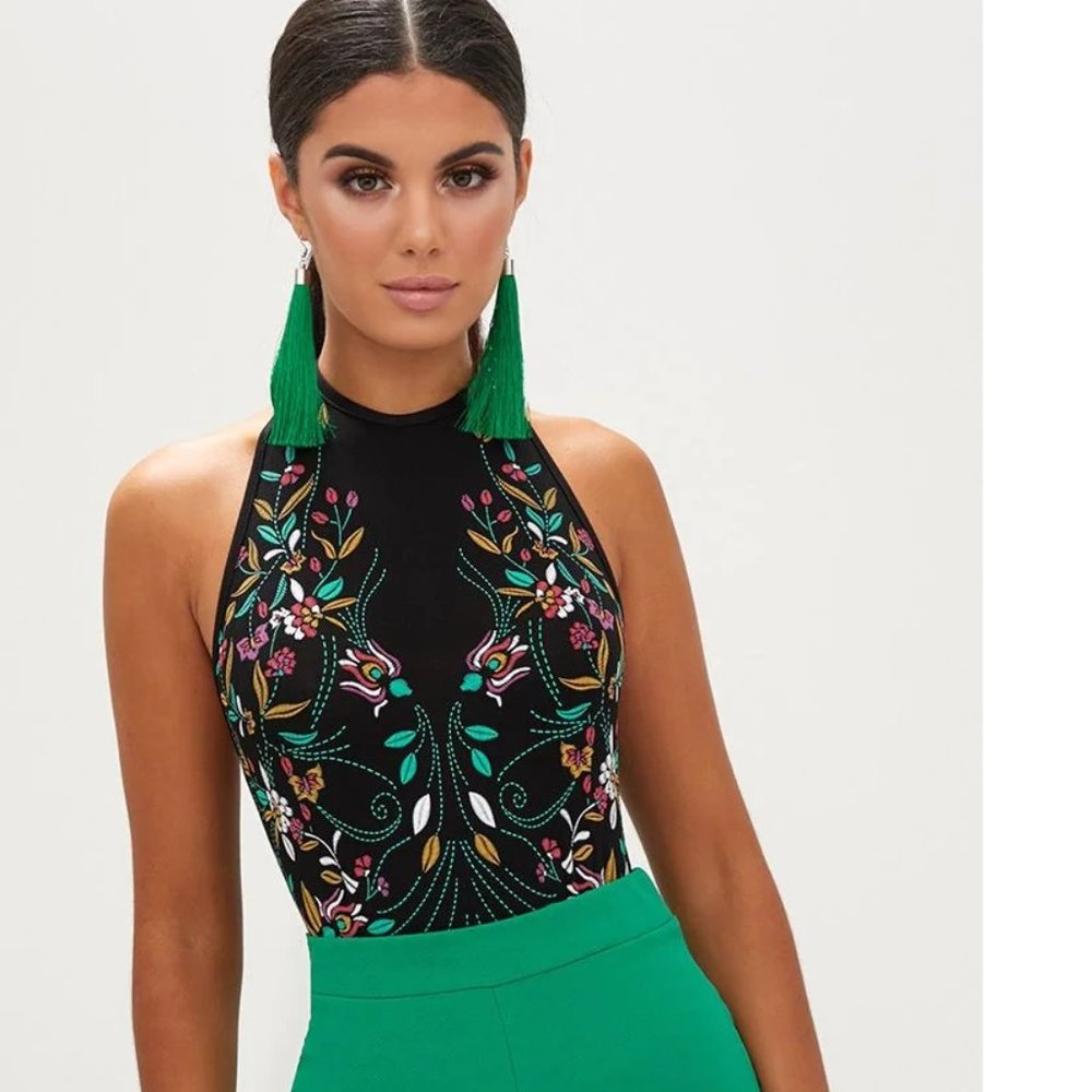 Embroidered halter bodysuit NWT